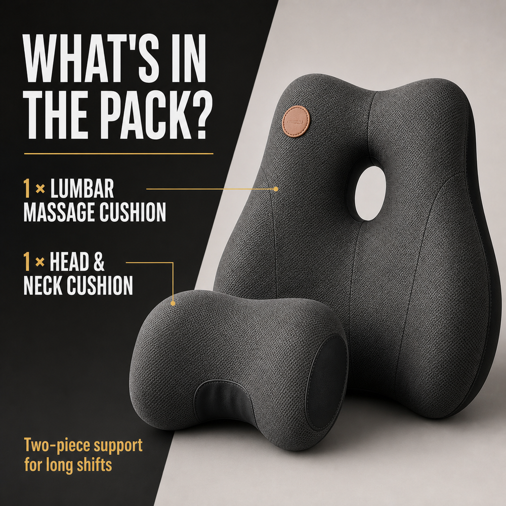 Baron Comfort two-piece pack: lumbar massage cushion and head and neck cushion