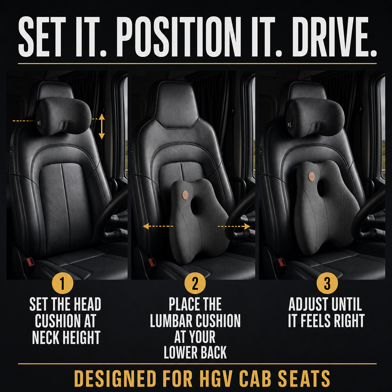 How to position the Baron Comfort cushions on an HGV cab seat